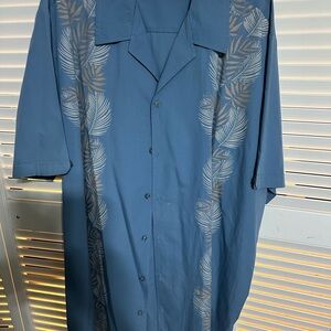 Men's Blue Leaf Print Casual Shirt